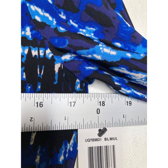 David Meister Dress Blue & Black Leopard Medallion Side Ruching Size 8 NEW - Picture 10 of 12